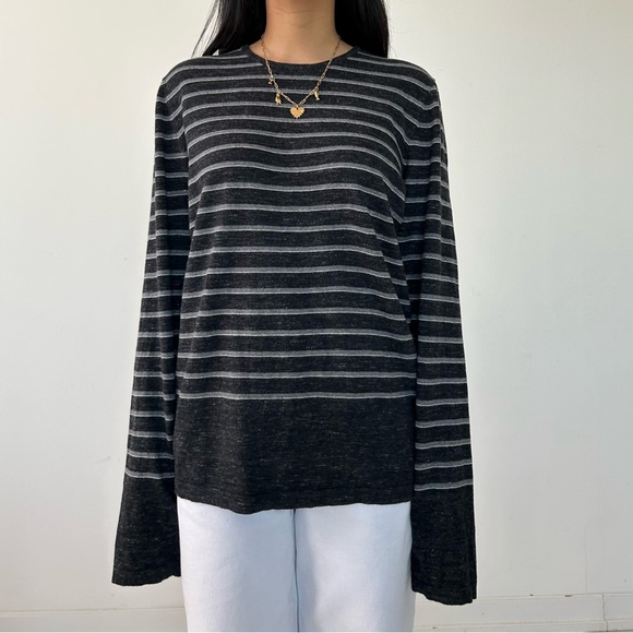 Vince Striped Cashmere Blend Long Sleeve Crewneck Top - Medium - Picture 3 of 5